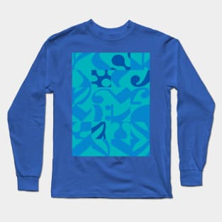 Musical Notes Turquoise and Blue Pattern Long Sleeve T-Shirt